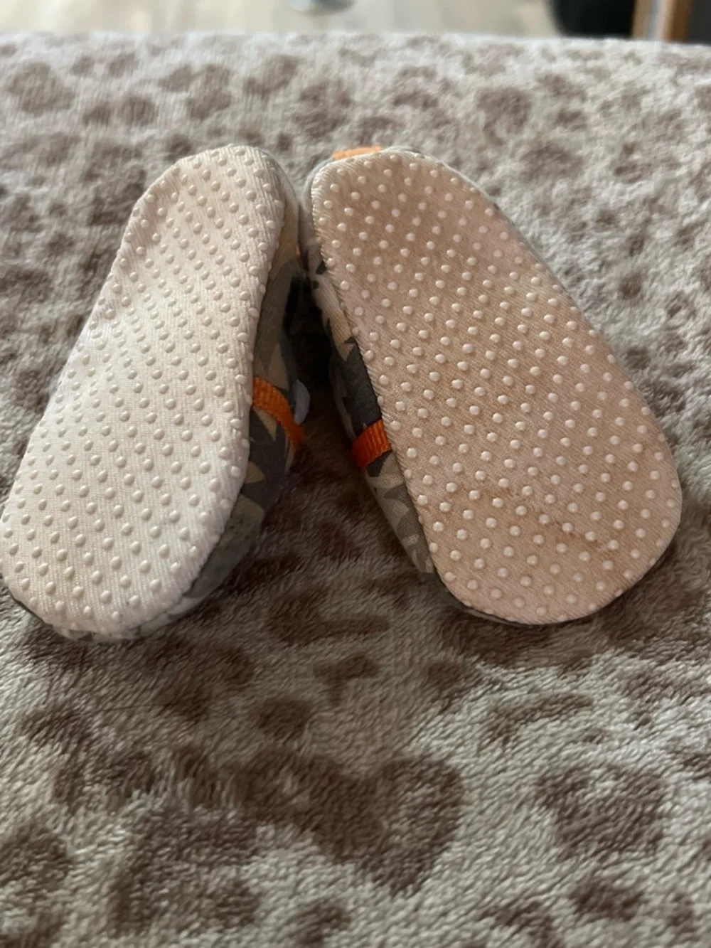 Kids Grey Leaf-Print Slip-On Shoes with Orange Trim